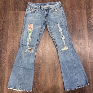 Vintage True Religion Woodstock Flare Blue Jeans with Patchwork Size 31